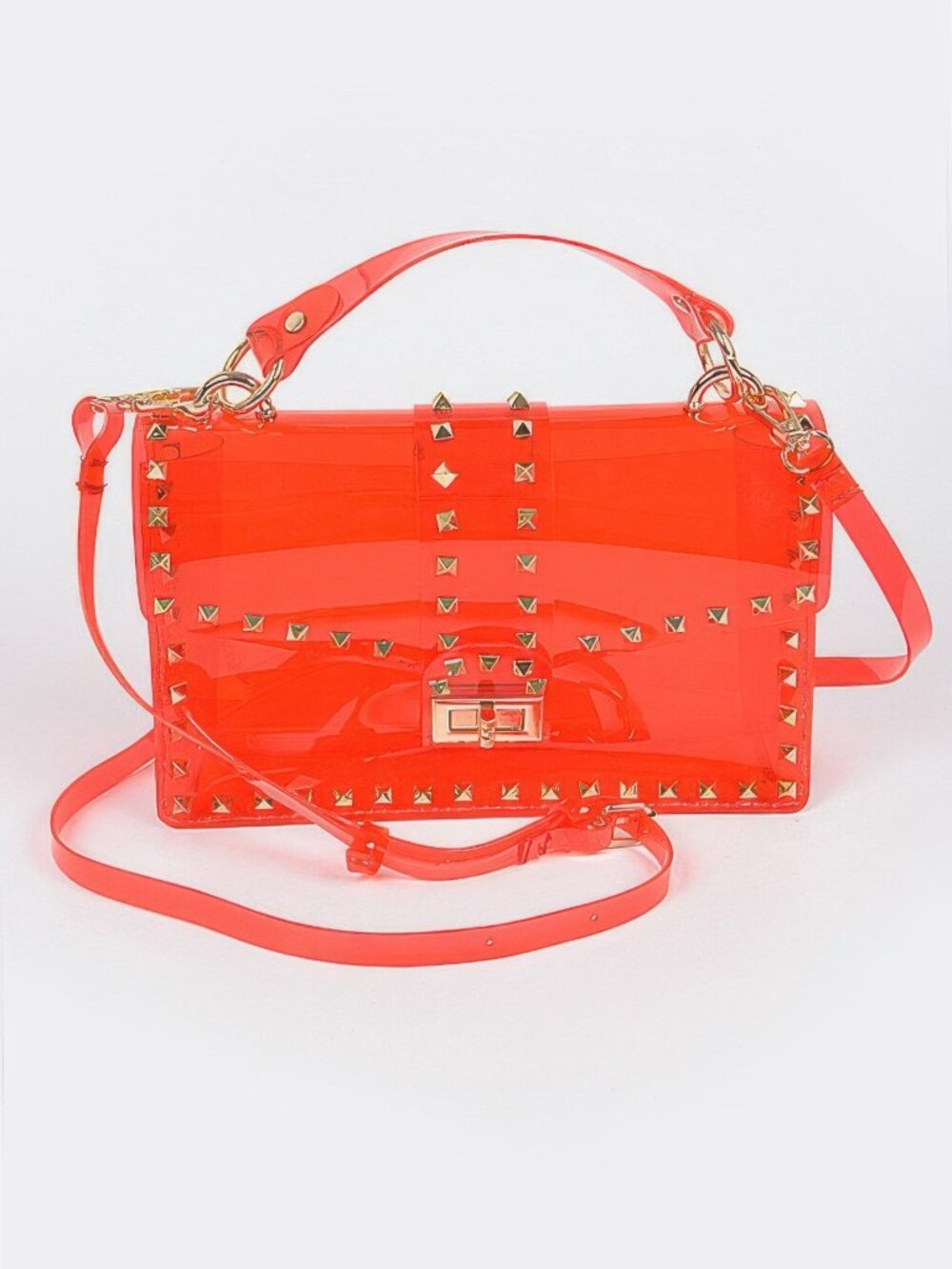 Studded Colorful Transparent Clutch